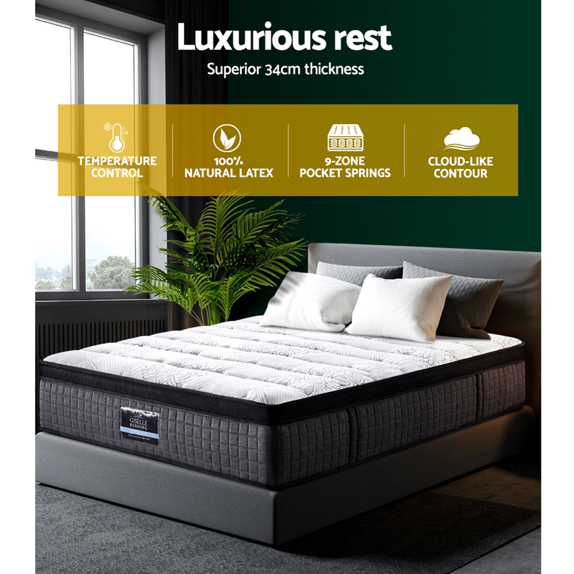 Giselle Bedding 34cm Mattress 9 Zone Latex Foam - Queen Or King
