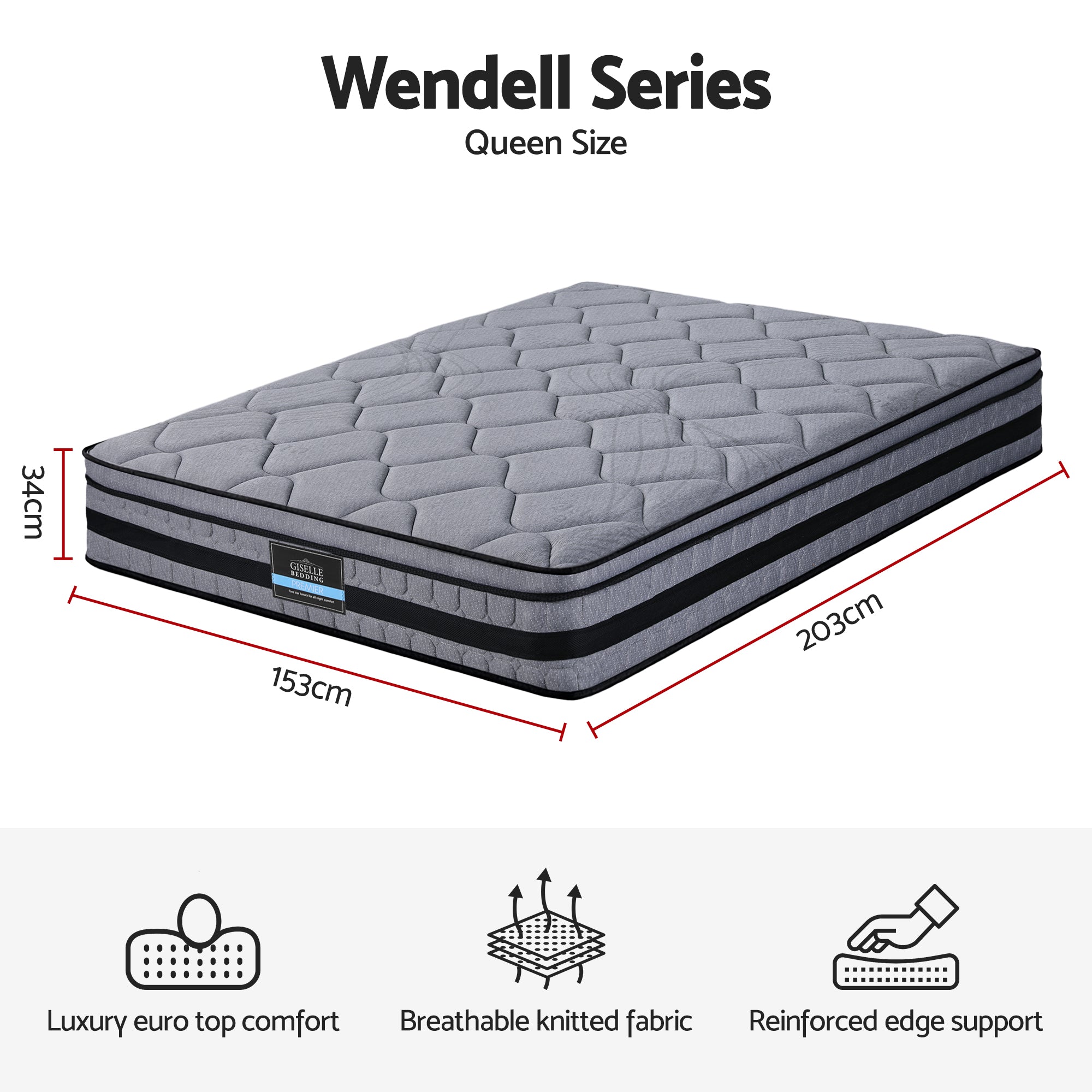Giselle Bedding 34cm Hybrid, Pocket Spring Bed Mattress - Queen or King