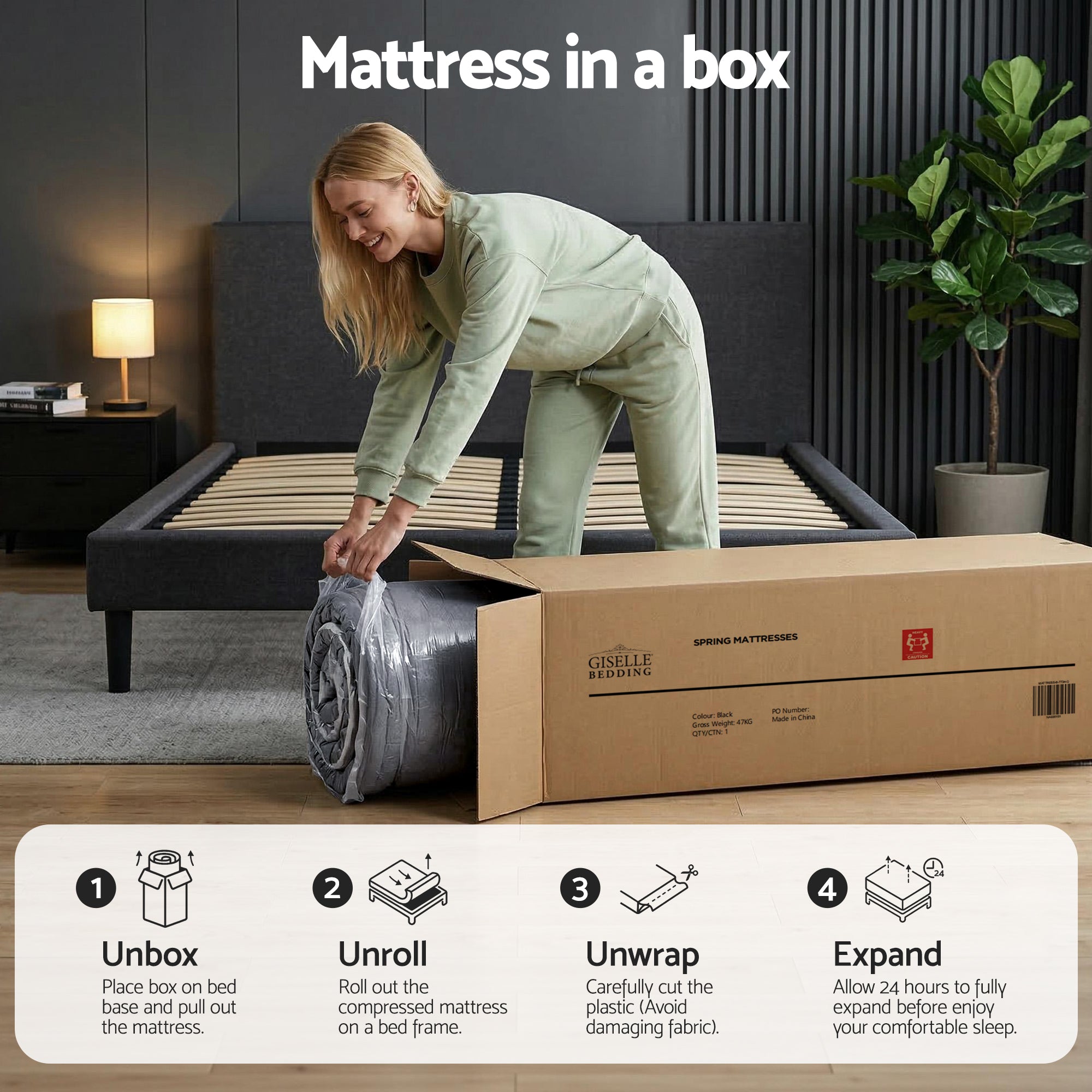Giselle Bedding 34cm Hybrid, Pocket Spring Bed Mattress - Queen or King