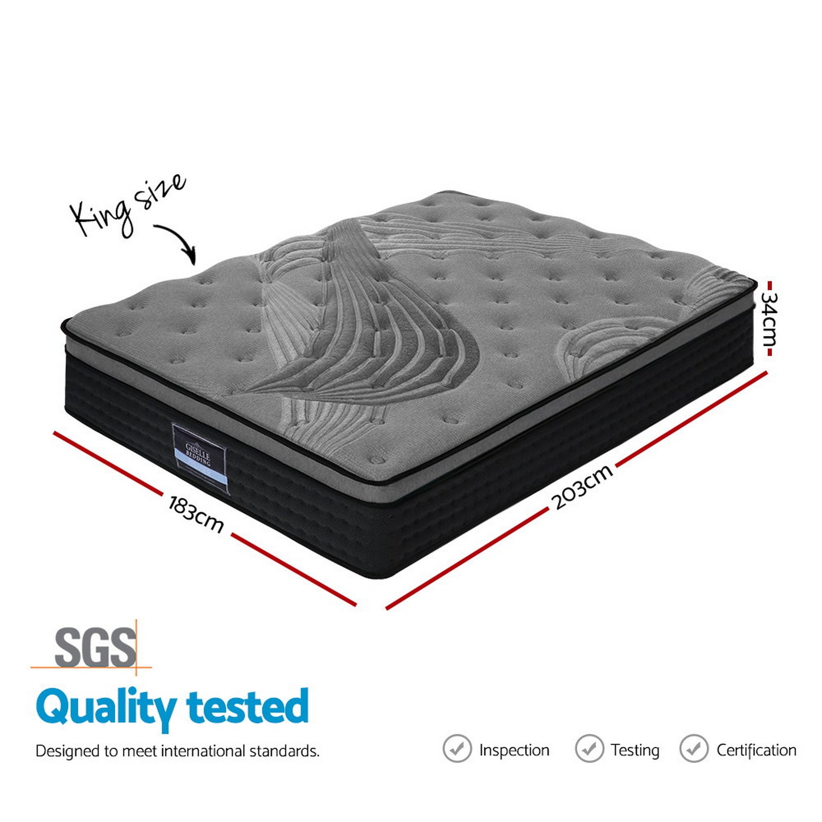 Giselle Bedding 34cm Mattress Bamboo Cover Queen or King