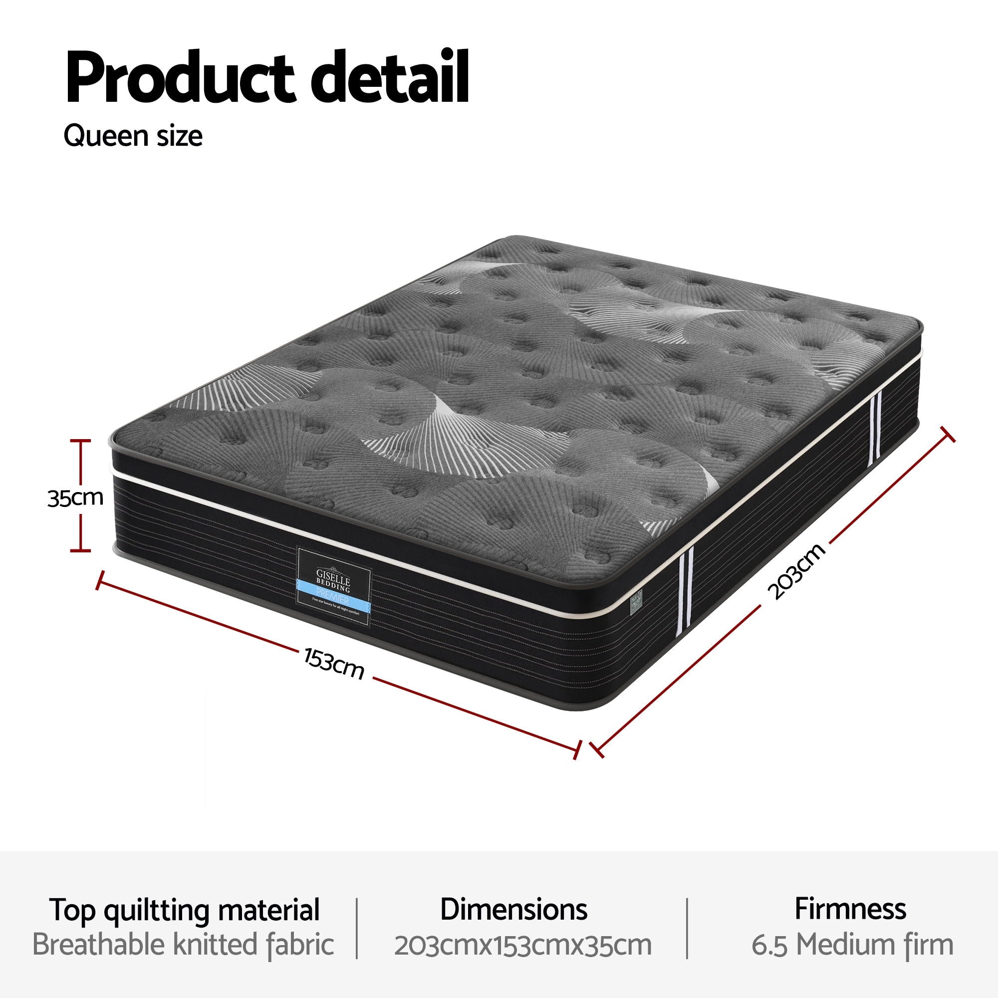 Giselle Bedding Mattress 35cm Euro Top with Graphene Cooling Comfort Medium Firm 2 Sizes
