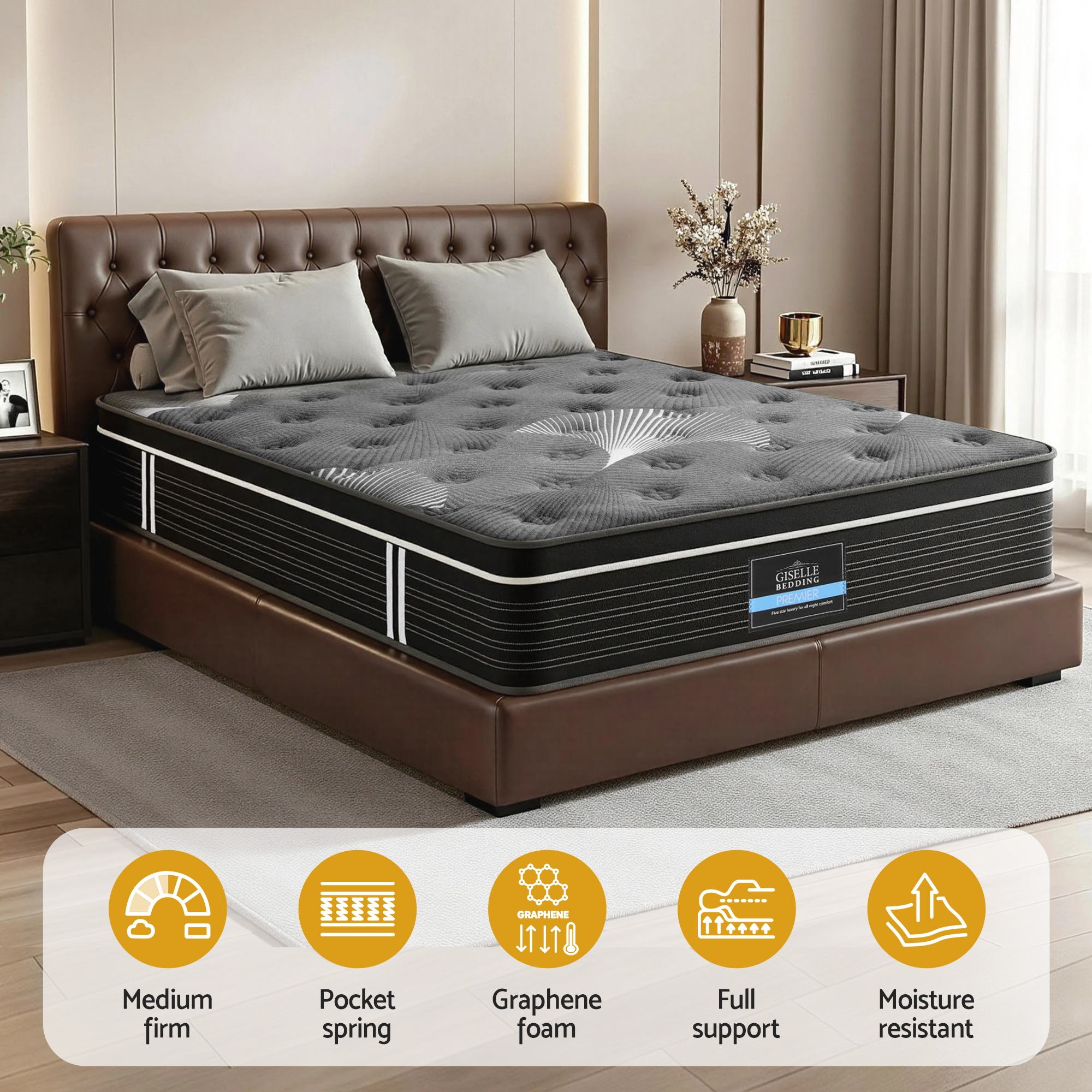 Giselle Bedding Mattress 35cm Euro Top with Graphene Cooling Comfort Medium Firm 2 Sizes