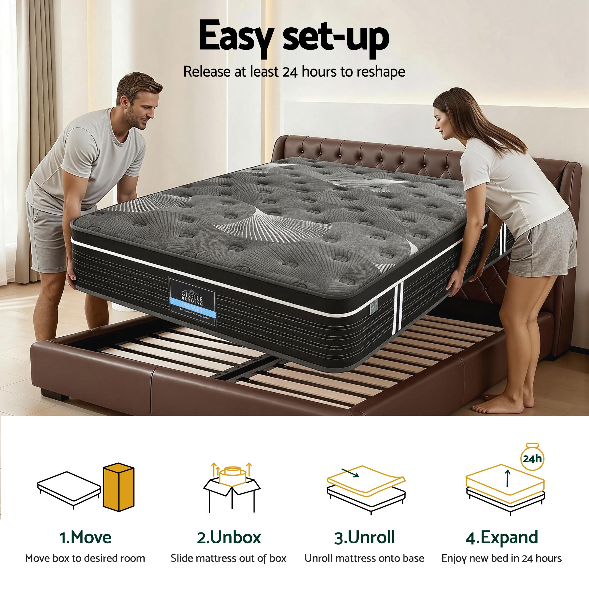 Giselle Bedding Mattress 35cm Euro Top with Graphene Cooling Comfort Medium Firm 2 Sizes
