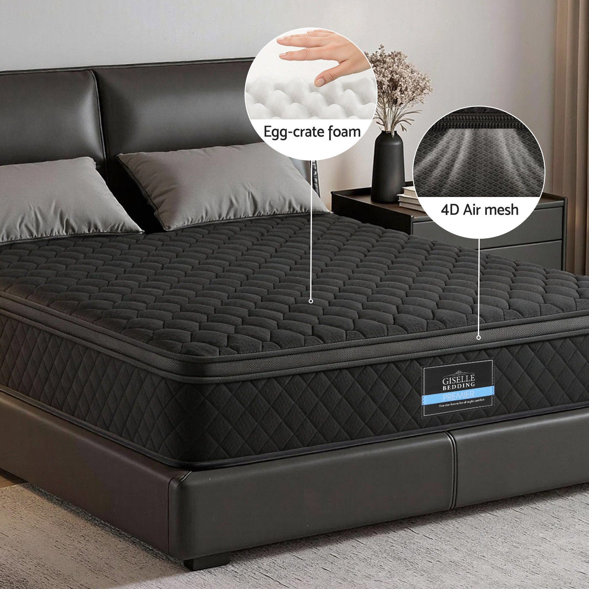 Giselle Bedding Mattress 34cm Euro Top with 5-Zone Pocket Spring Support 2 Sizes