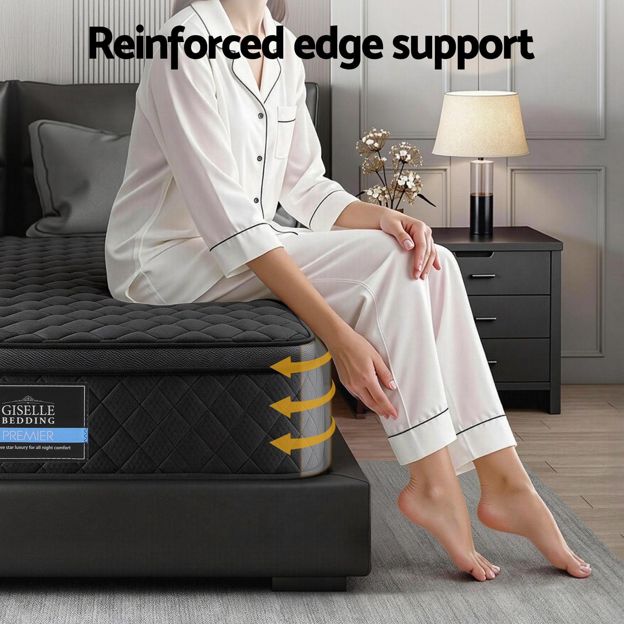 Giselle Bedding Mattress 34cm Euro Top with 5-Zone Pocket Spring Support 2 Sizes