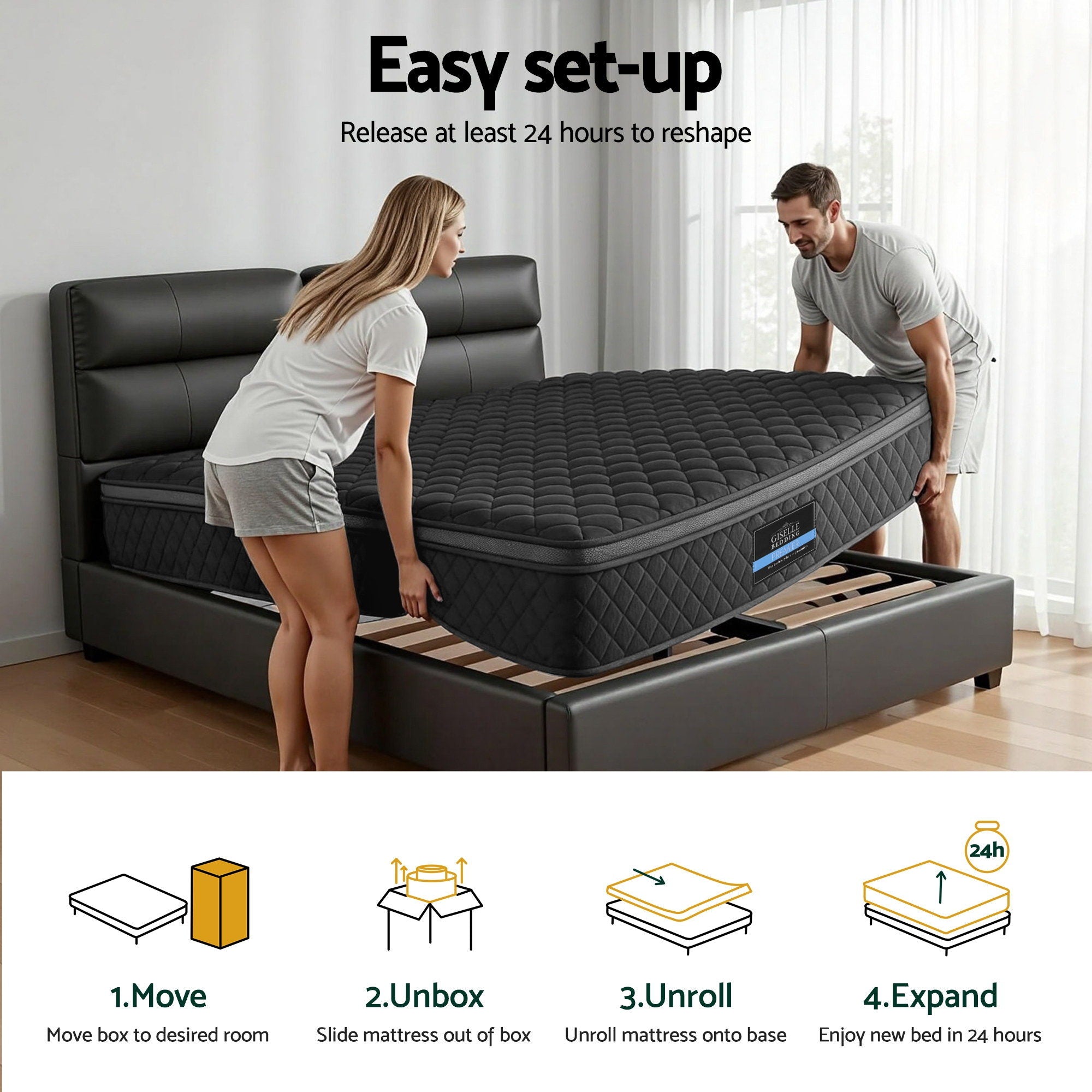 Giselle Bedding Mattress 34cm Euro Top with 5-Zone Pocket Spring Support 2 Sizes