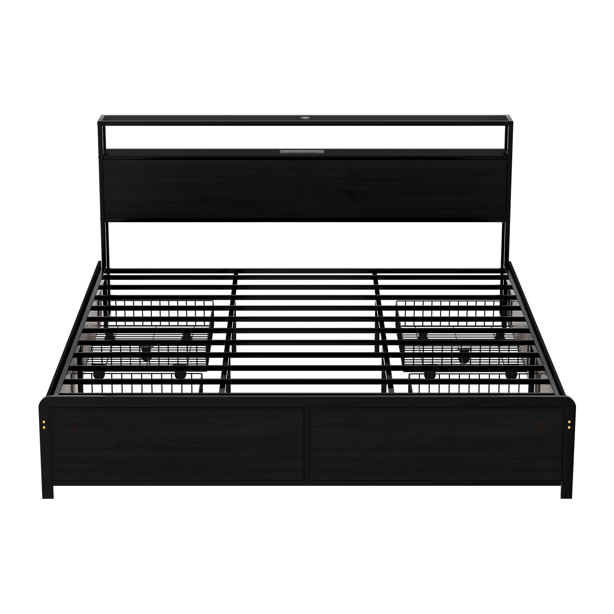 King Bed Frame with Storage Headboard, LED Lights & USB Charging