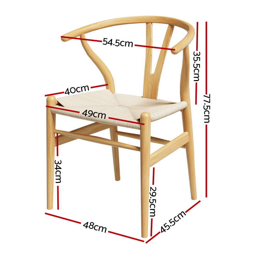Set of 4 Wishbone-Style Wooden Dining Chairs with Rattan Seat