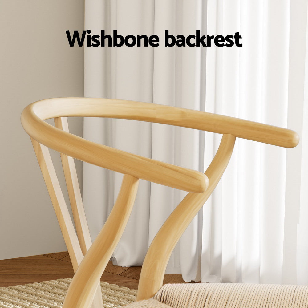 Set of 4 Wishbone-Style Wooden Dining Chairs with Rattan Seat