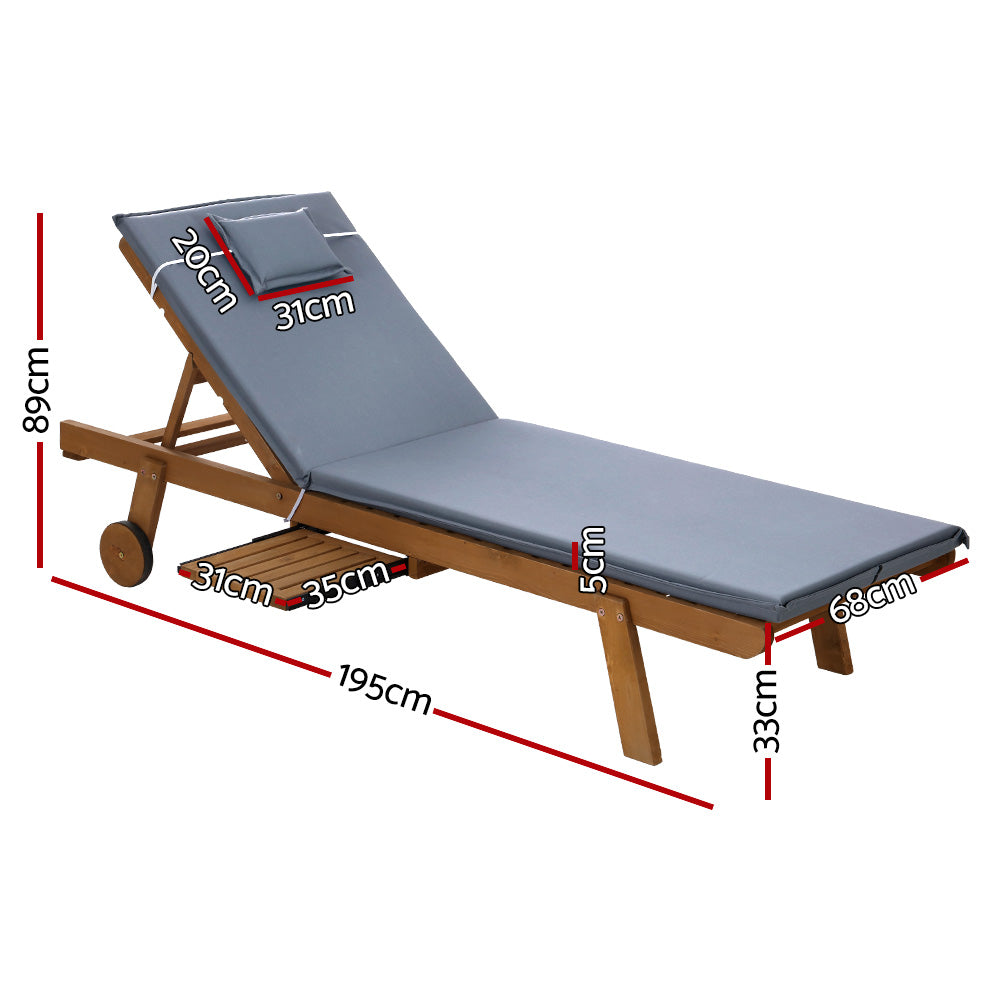 Gardeon 2x sun lounge wooden day bed wheel patio grey 8