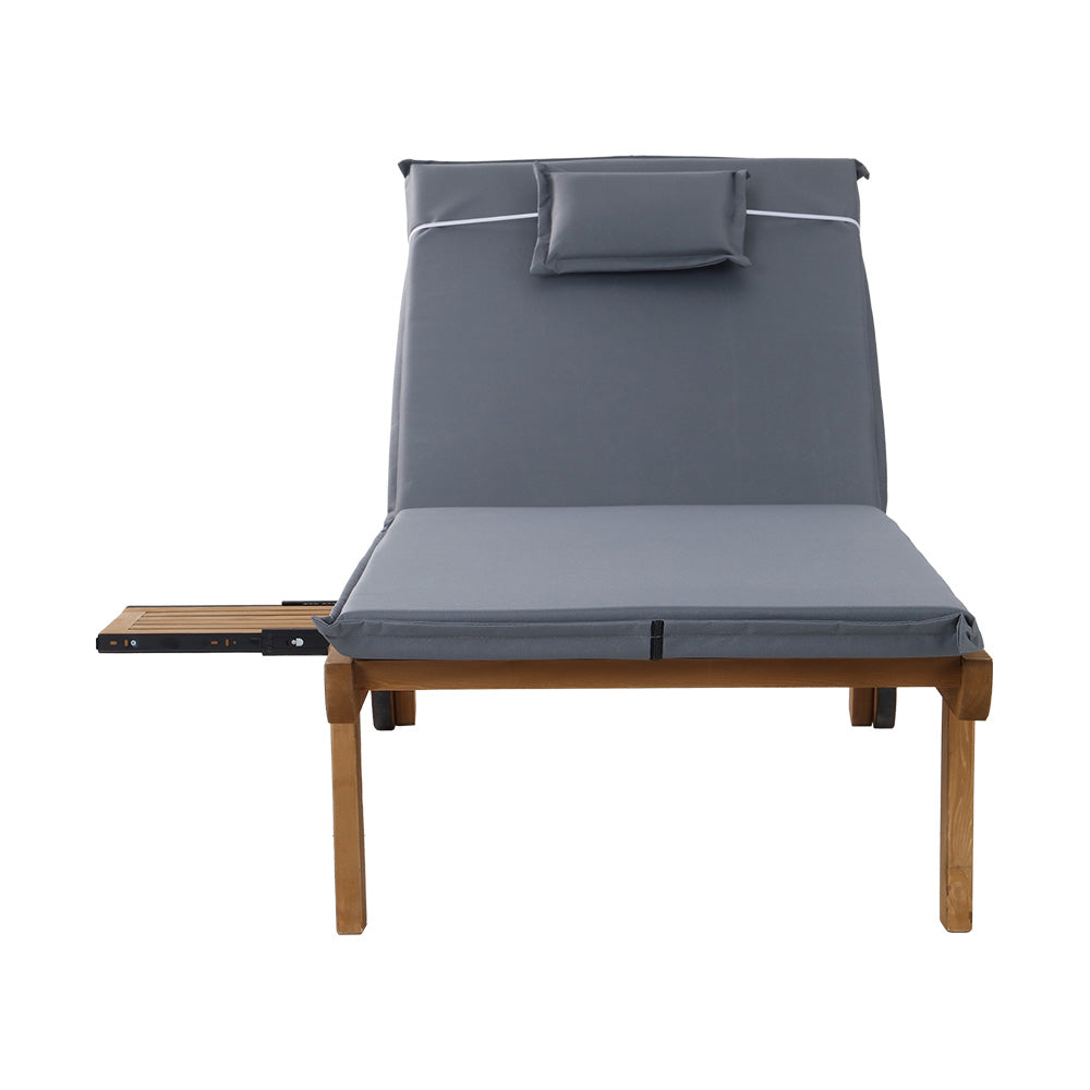 Gardeon 2x sun lounge wooden day bed wheel patio grey 4