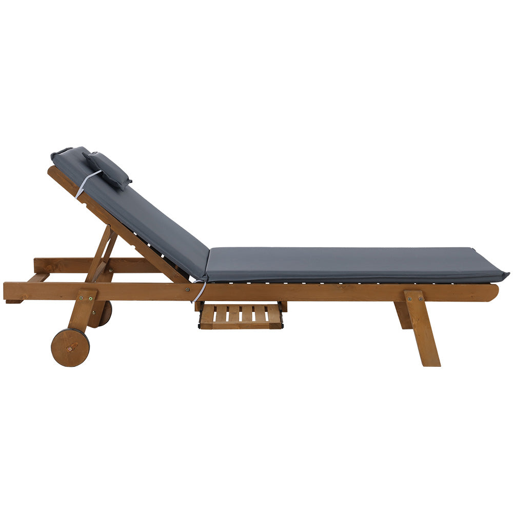Gardeon 2x sun lounge wooden day bed wheel patio grey 5