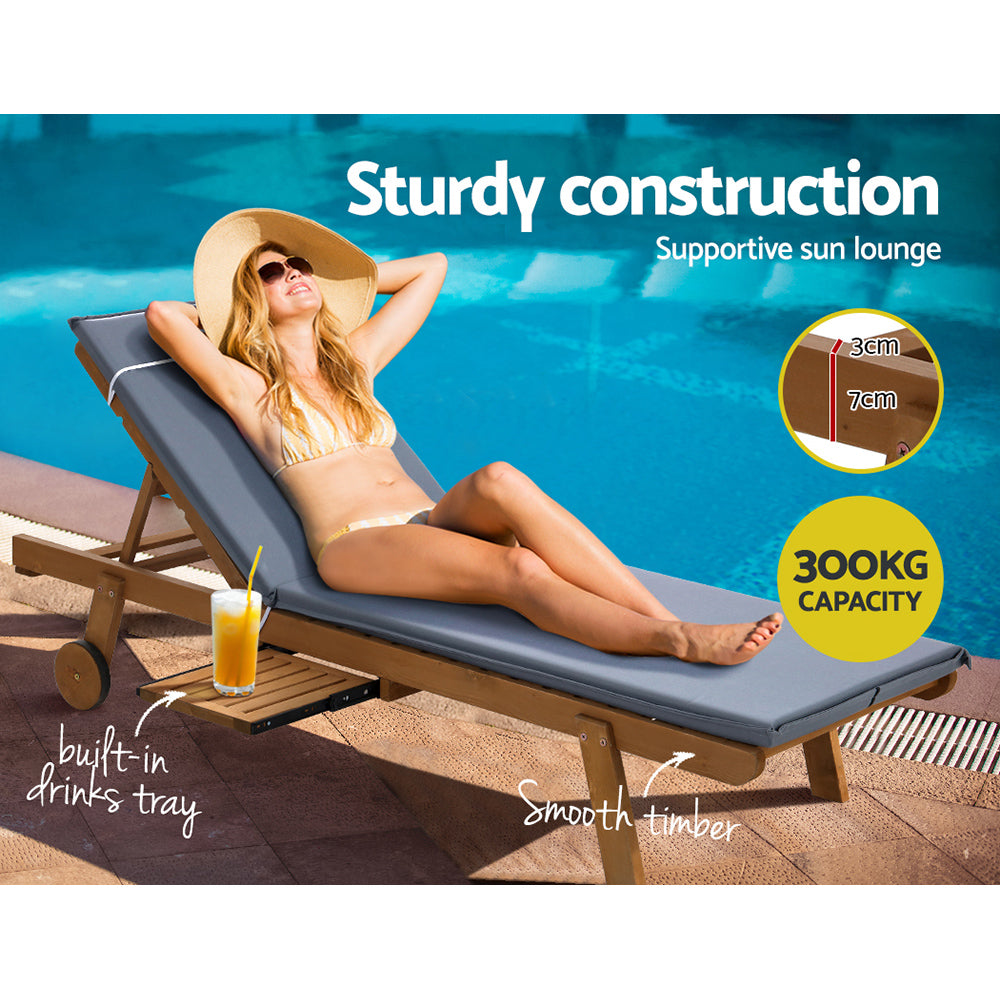 Gardeon 2x sun lounge wooden day bed wheel patio grey 2