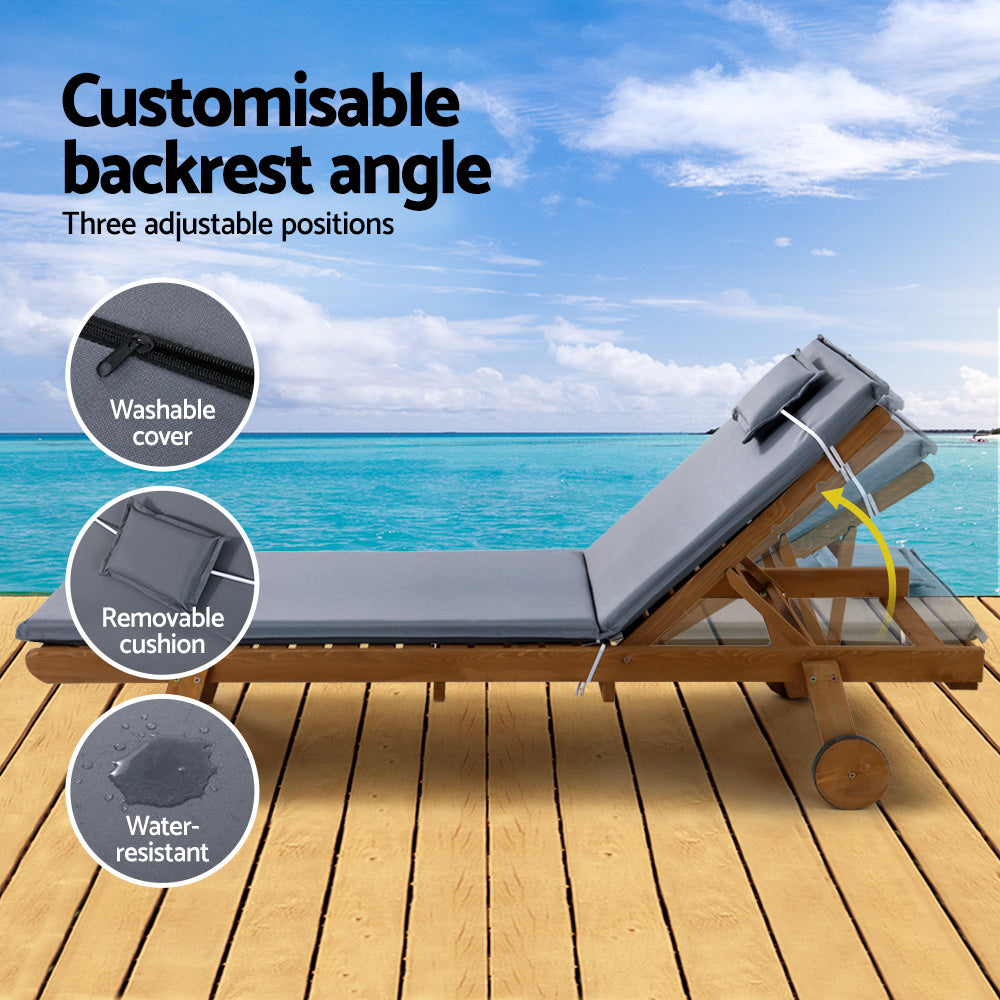Gardeon 2x sun lounge wooden day bed wheel patio grey 6