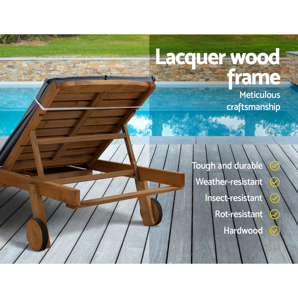 Gardeon 2x sun lounge wooden day bed wheel patio grey 7