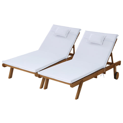 Gardeon 2x sun lounge wooden outdoor furniture day bed with wheels - white 1