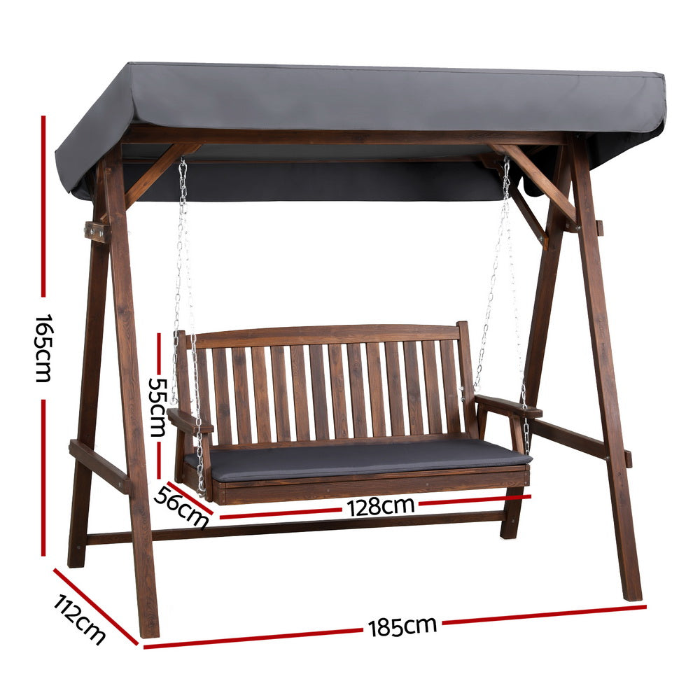 3 Seater Wooden Swing Bench Seat with Canopy - Charcoal
