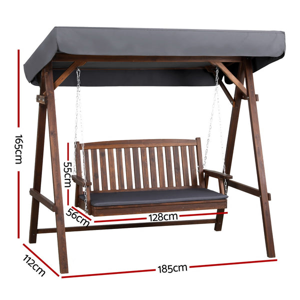 3 Seater Wooden Swing Bench Seat with Canopy - Charcoal