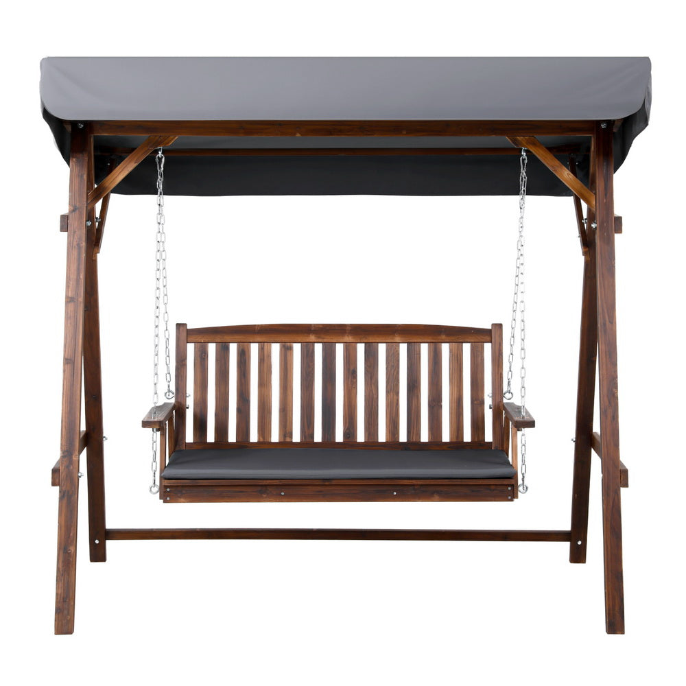 3 Seater Wooden Swing Bench Seat with Canopy - Charcoal
