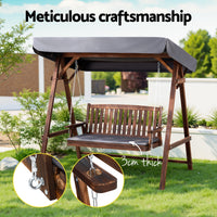3 Seater Wooden Swing Bench Seat with Canopy - Charcoal