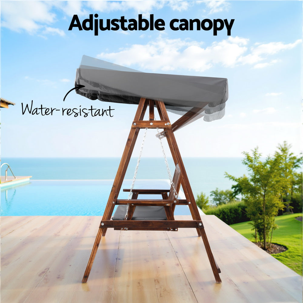 3 Seater Wooden Swing Bench Seat with Canopy - Charcoal