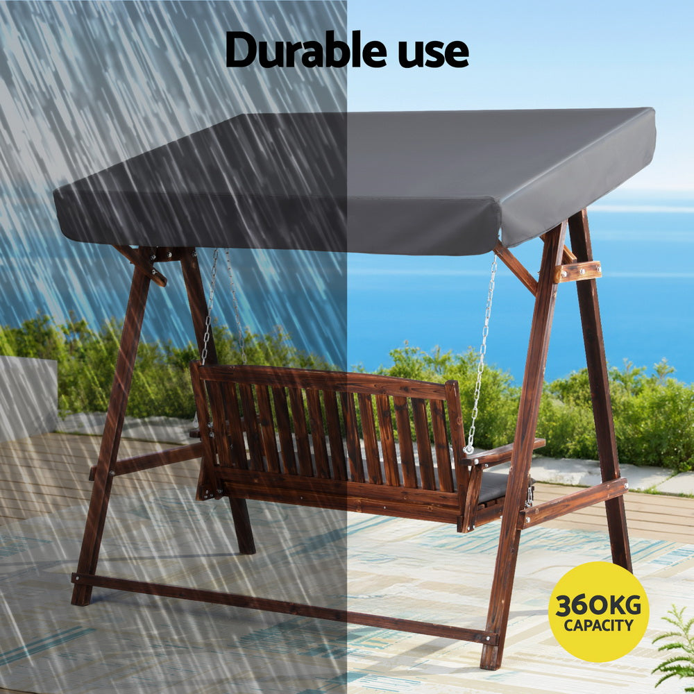 3 Seater Wooden Swing Bench Seat with Canopy - Charcoal