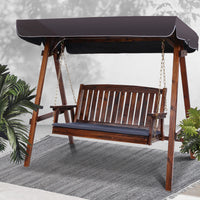 3 Seater Wooden Swing Bench Seat with Canopy - Charcoal