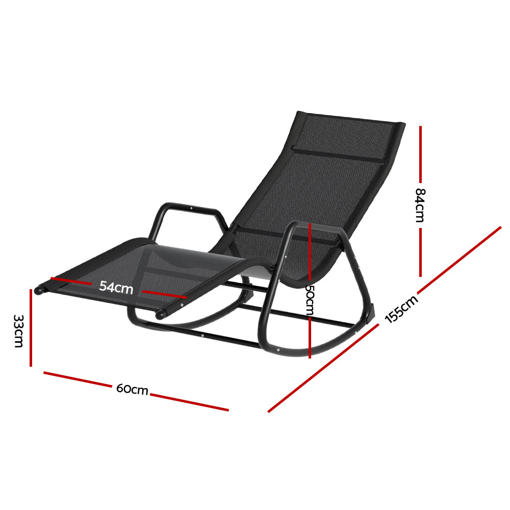 Gardeon Sun Lounge Rocking Chair Outdoor - Black