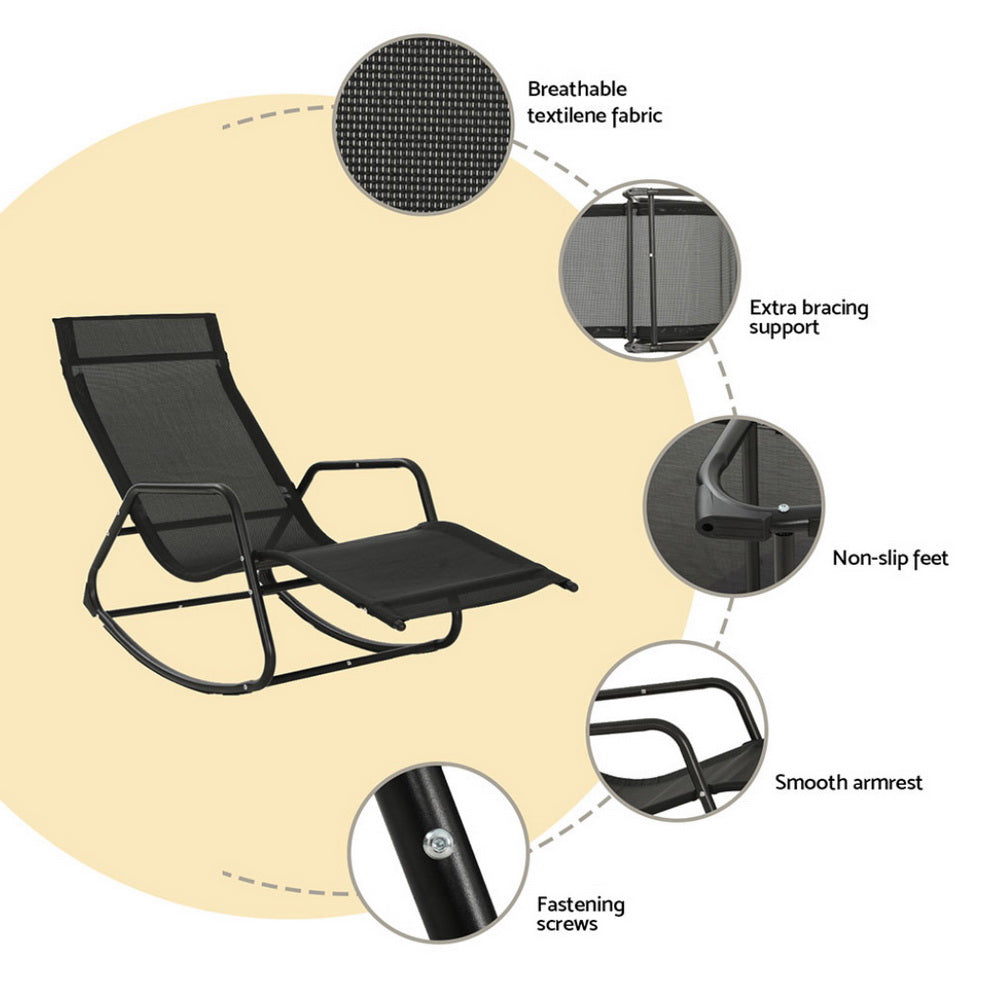 Gardeon Sun Lounge Rocking Chair Outdoor - Black