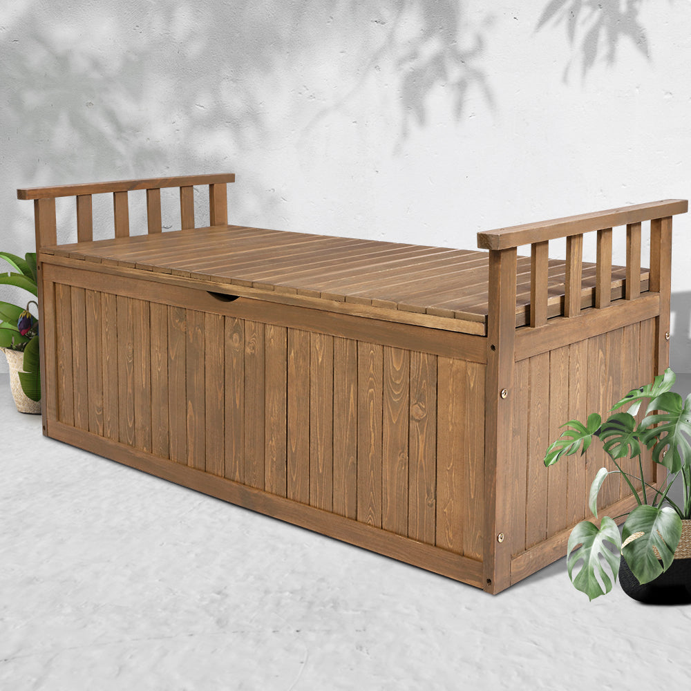 Wooden Outdoor Storage Bench Box 129cm (XL) - Natural