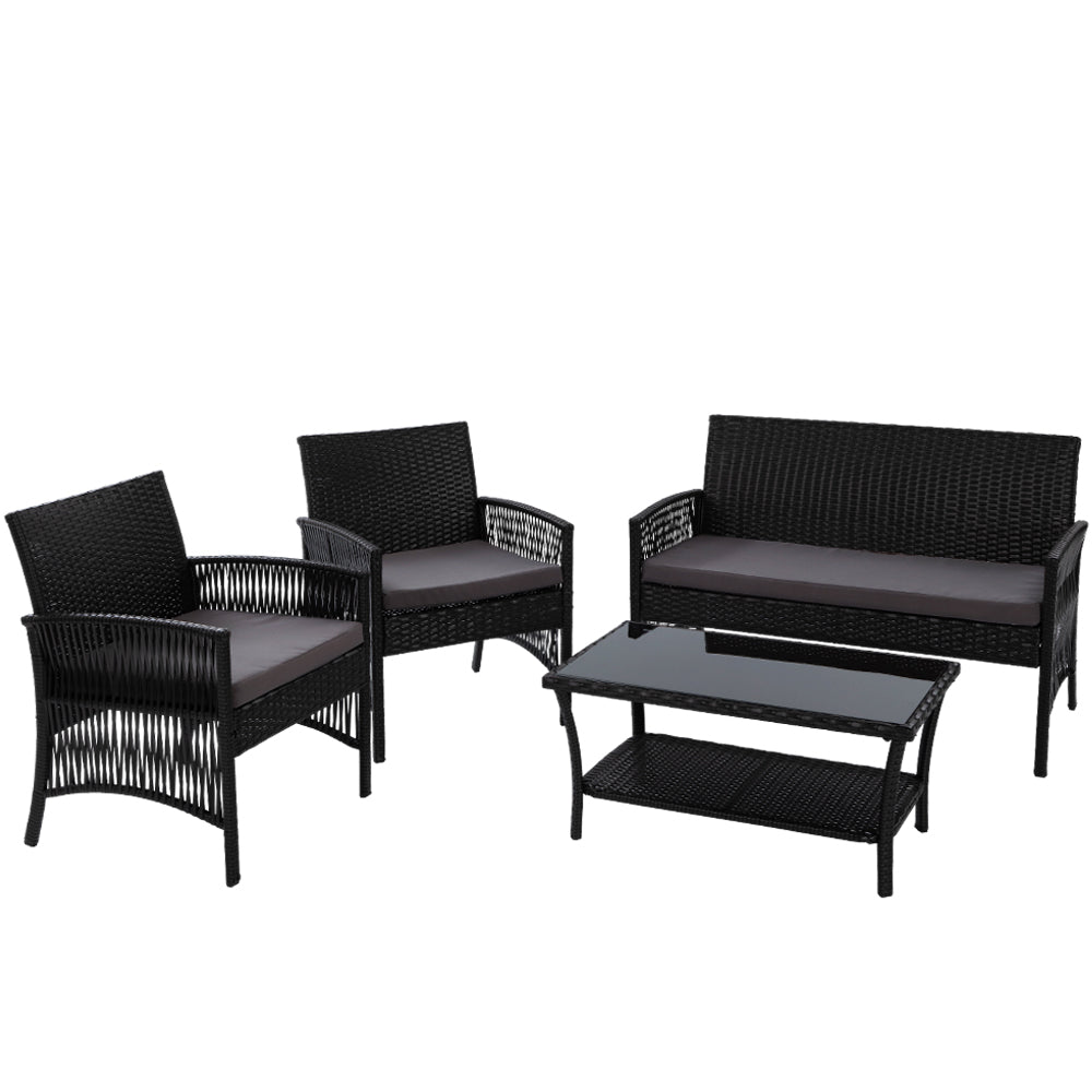 Gardeon Harp 4pcs Outdoor Lounge Sofa Set Wicker With or Without Cover