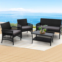 Gardeon Harp 4pcs Outdoor Lounge Sofa Set Wicker With or Without Cover