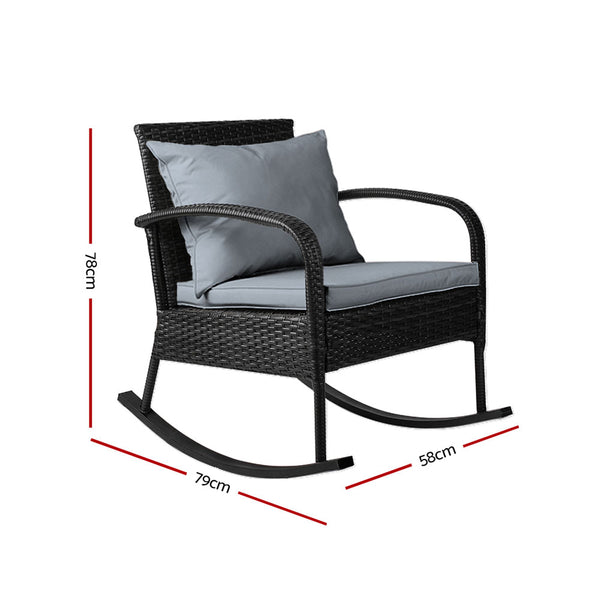 Gardeon Outdoor Rocking Chair Wicker - Black