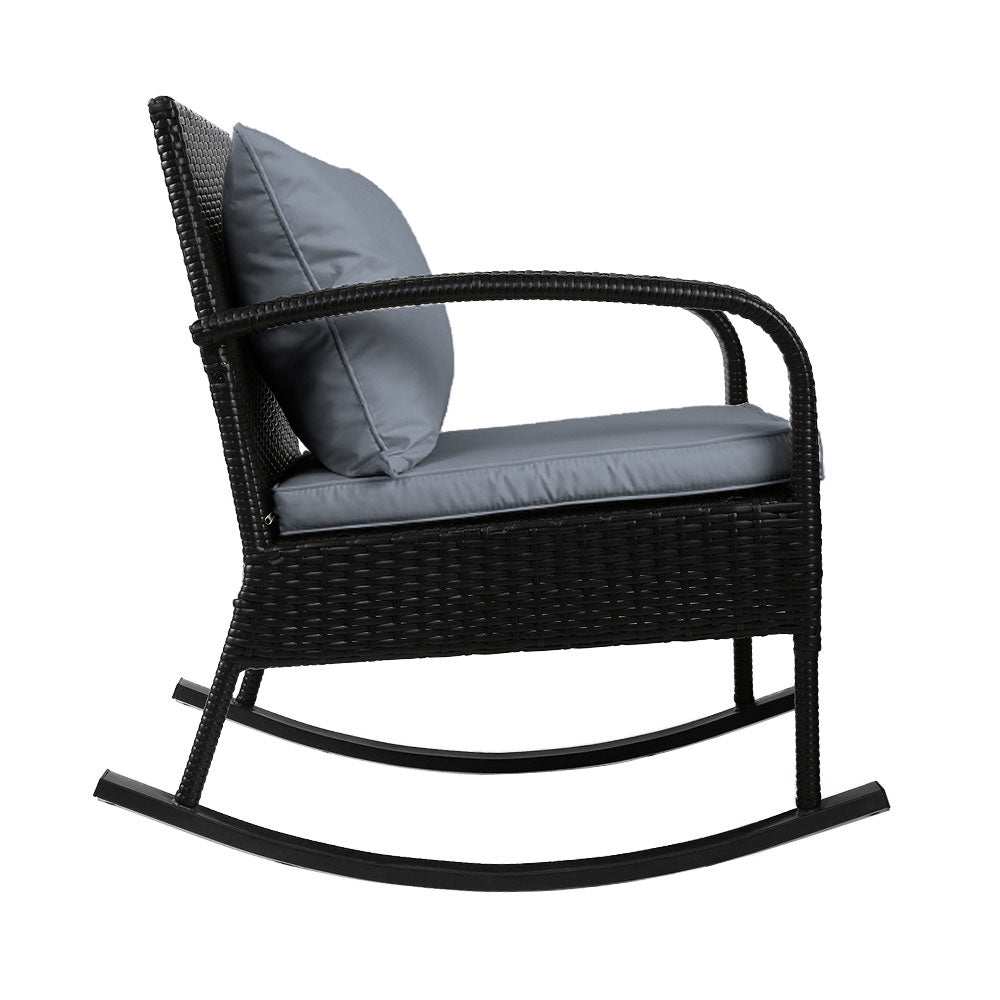 Gardeon Outdoor Rocking Chair Wicker - Black