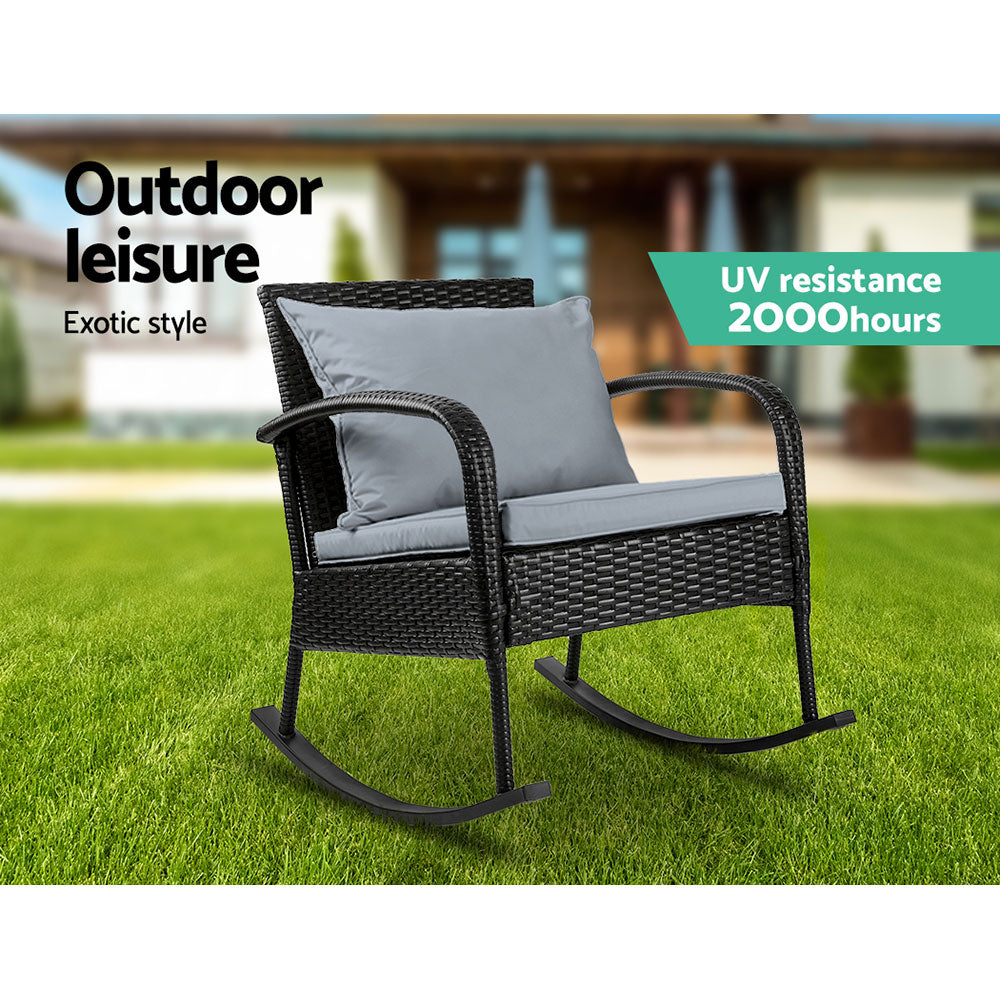 Gardeon Outdoor Rocking Chair Wicker - Black