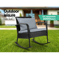 Gardeon Outdoor Rocking Chair Wicker - Black