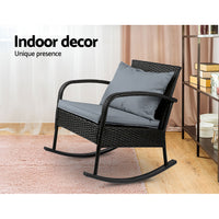 Gardeon Outdoor Rocking Chair Wicker - Black