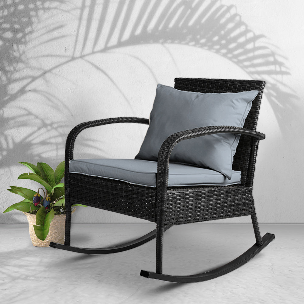 Gardeon Outdoor Rocking Chair Wicker - Black