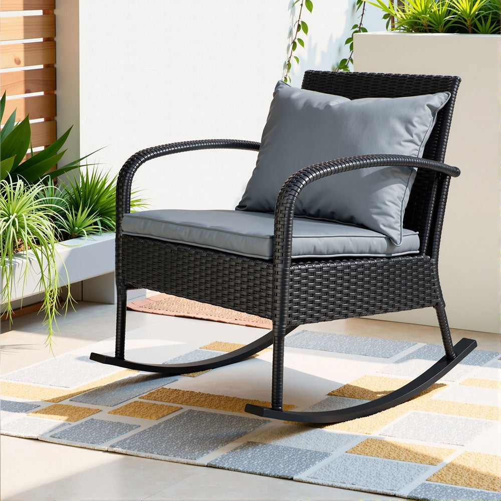 Gardeon Outdoor Rocking Chair Wicker - Black