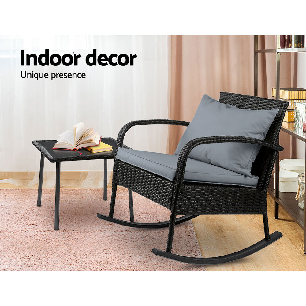 Gardeon Outdoor Wicker Rocking Chair and Table