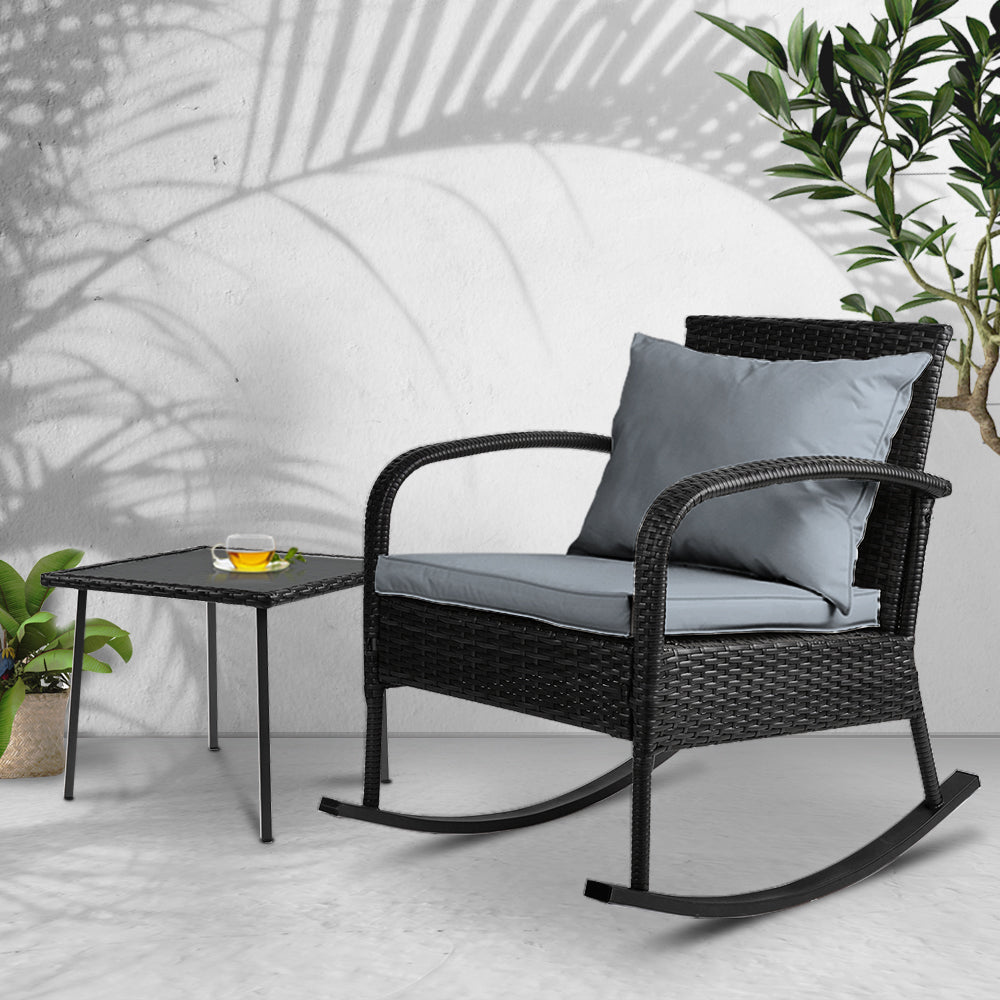 Gardeon Outdoor Wicker Rocking Chair and Table