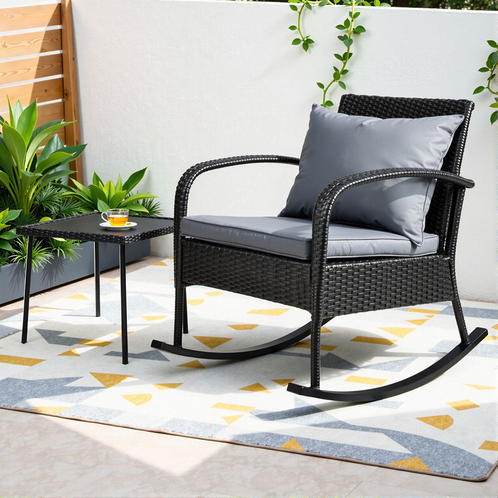 Gardeon Outdoor Wicker Rocking Chair and Table