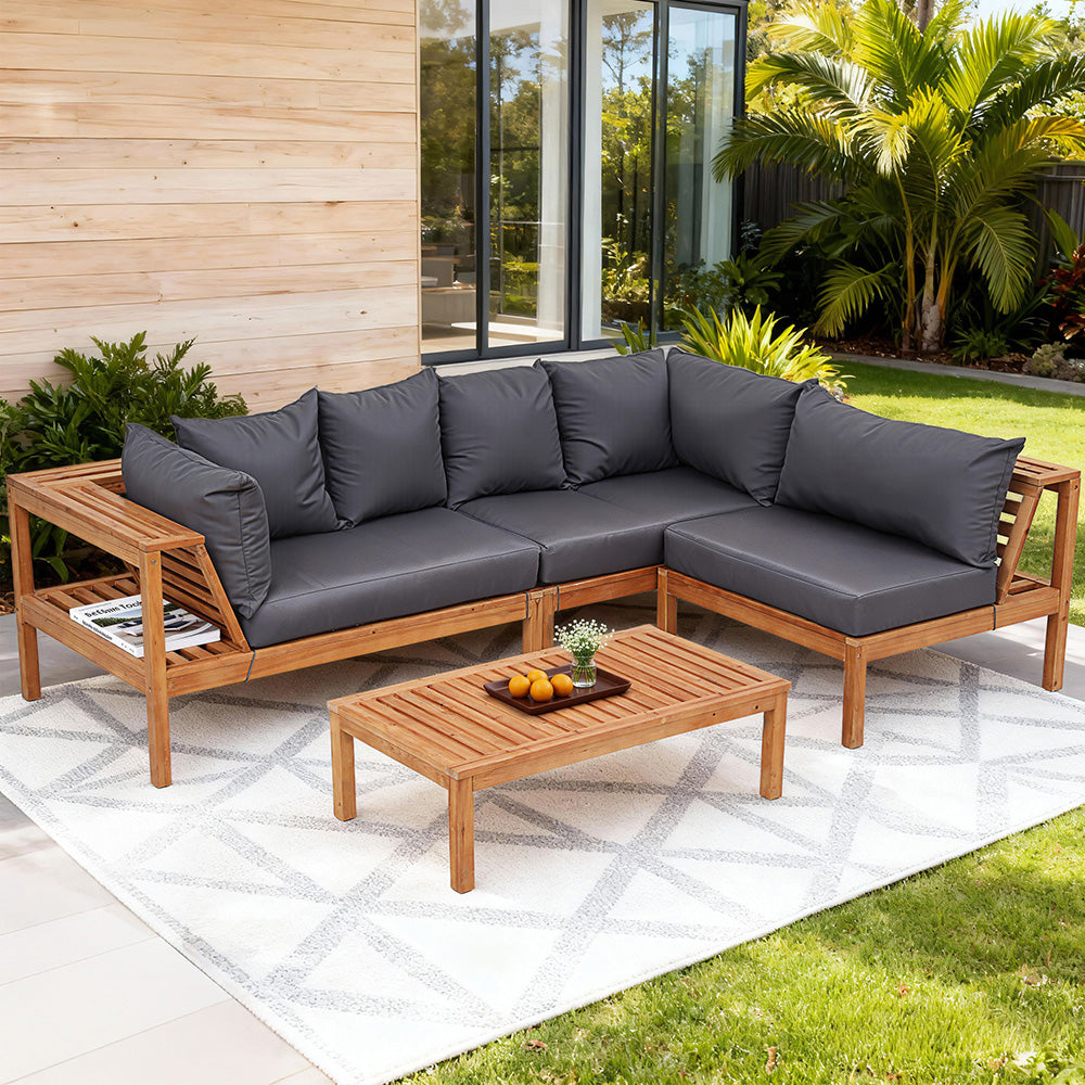 4-Piece Outdoor Timber Sofa Lounge Set – 5-Seater with Built-In Side Table