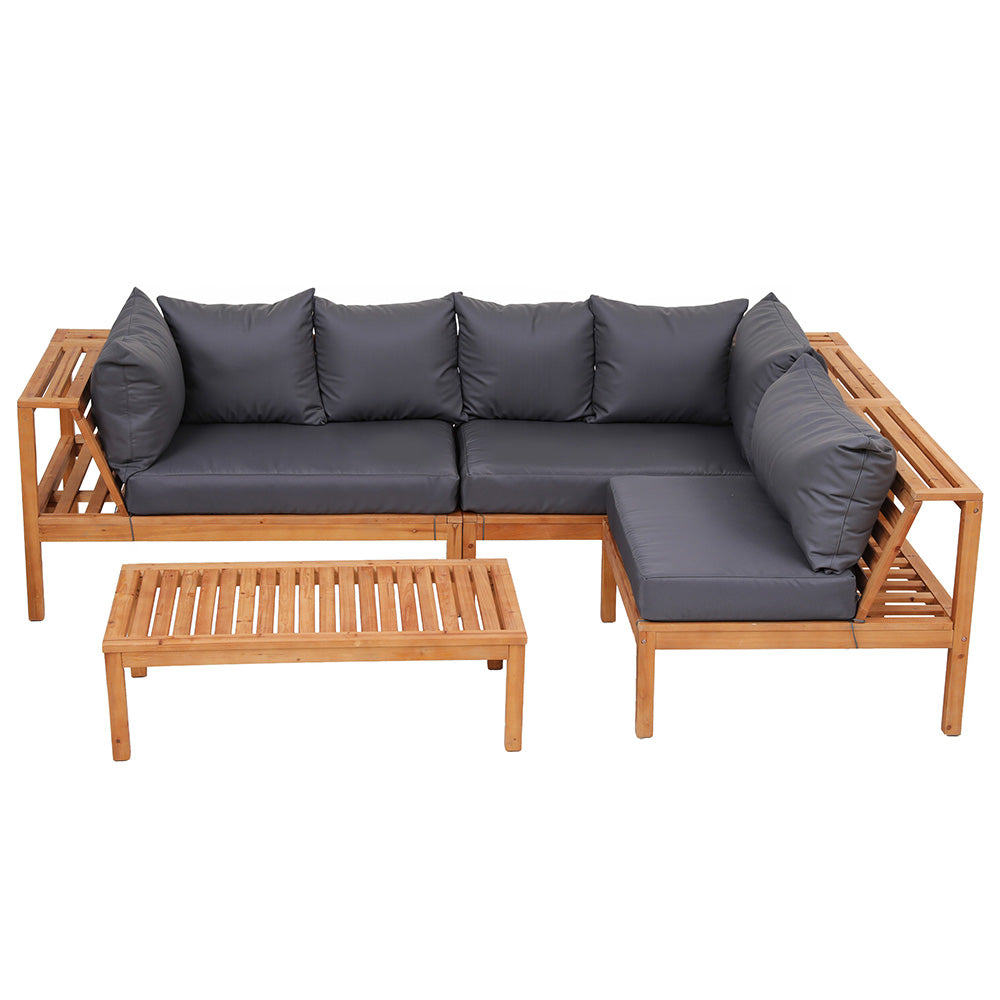 4-Piece Outdoor Timber Sofa Lounge Set – 5-Seater with Built-In Side Table