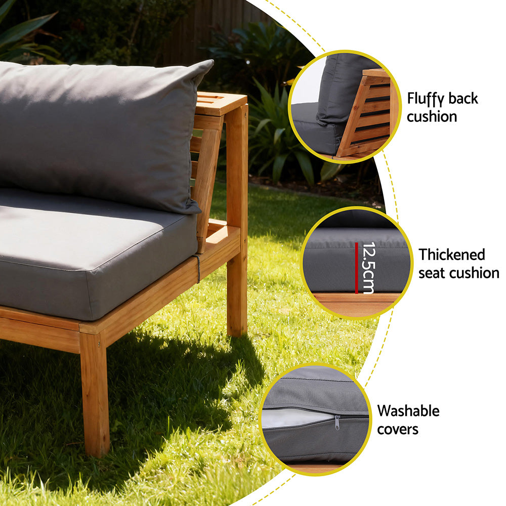 4-Piece Outdoor Timber Sofa Lounge Set – 5-Seater with Built-In Side Table