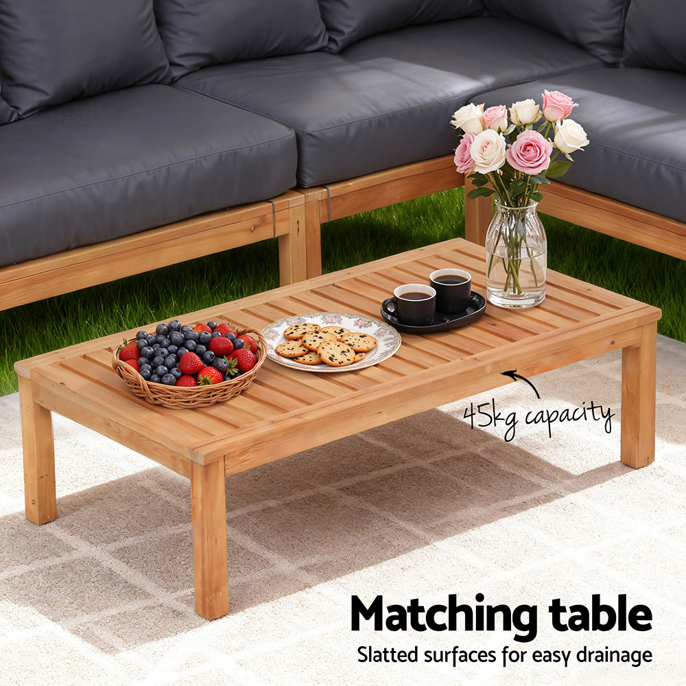 4-Piece Outdoor Timber Sofa Lounge Set – 5-Seater with Built-In Side Table