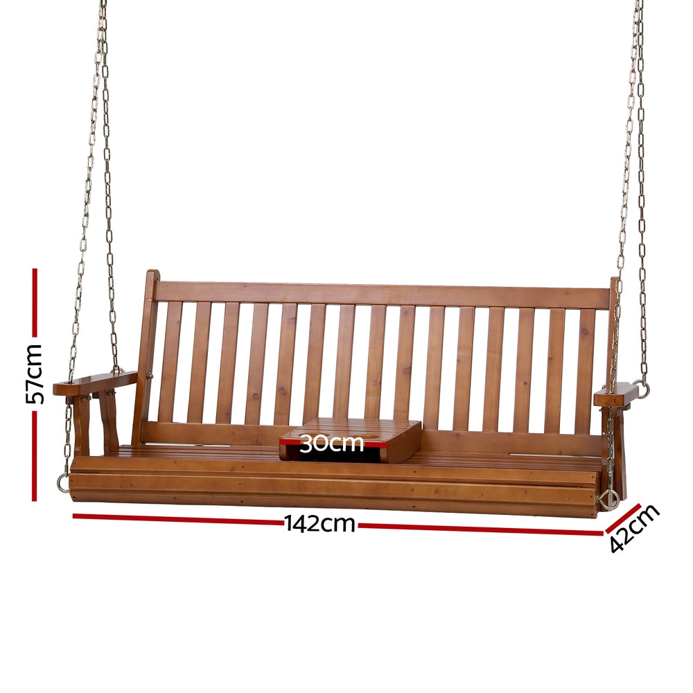 Outdoor Swing Wooden Bench Chair 2 Seater With Cup Holder - Teak or White