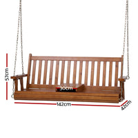 Outdoor Swing Wooden Bench Chair 2 Seater With Cup Holder - Teak or White