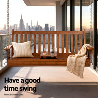 Outdoor Swing Wooden Bench Chair 2 Seater With Cup Holder - Teak or White
