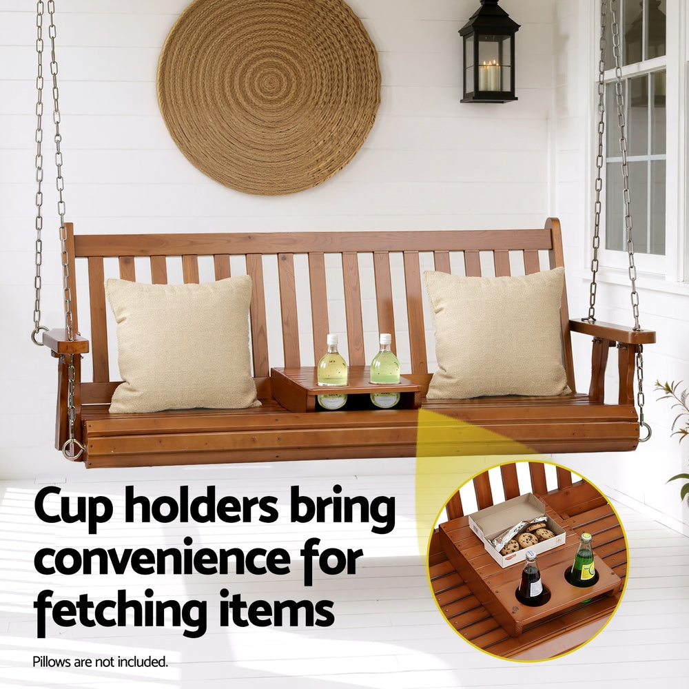 Wooden Porch Swing 2 Seater With Cup Holder - Teak or White